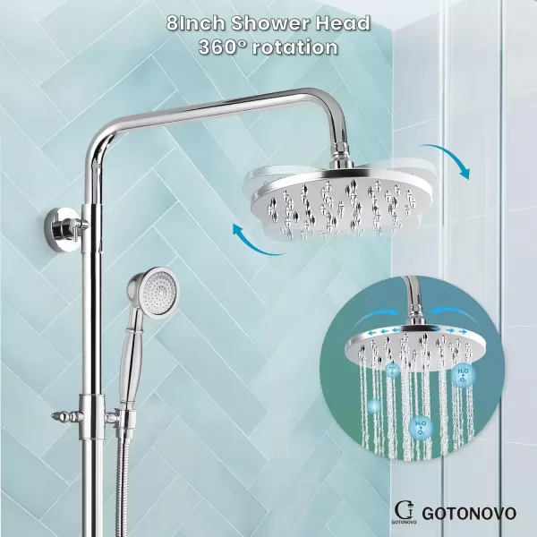 imagegotonovo Exposed Shower Faucet Set 8 Inch Rainfall Showerhead 3Function Shower Fixture with Tub Spout 2 Corss Handles Shower System Polish GoldPolish Chrome