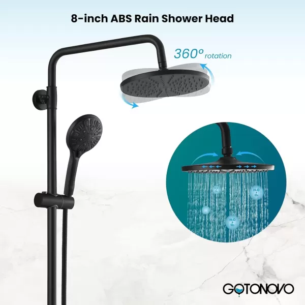 imagegotonovo Exposed Shower Faucet System 8 Inch Rainfall Shower Head with 8 Function ABS Handheld and Double Cross Handle Wall Mounted Bathroom Luxury Mixer Shower Polished Chrome Horizontal Faucet BodyMatte Black