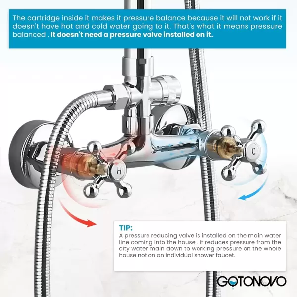 imagegotonovo Exposed Shower Faucet System 8 Inch Rainfall Shower Head with 8 Function ABS Handheld and Double Cross Handle Wall Mounted Bathroom Luxury Mixer Shower Polished Chrome Horizontal Faucet BodyPolished Chrome