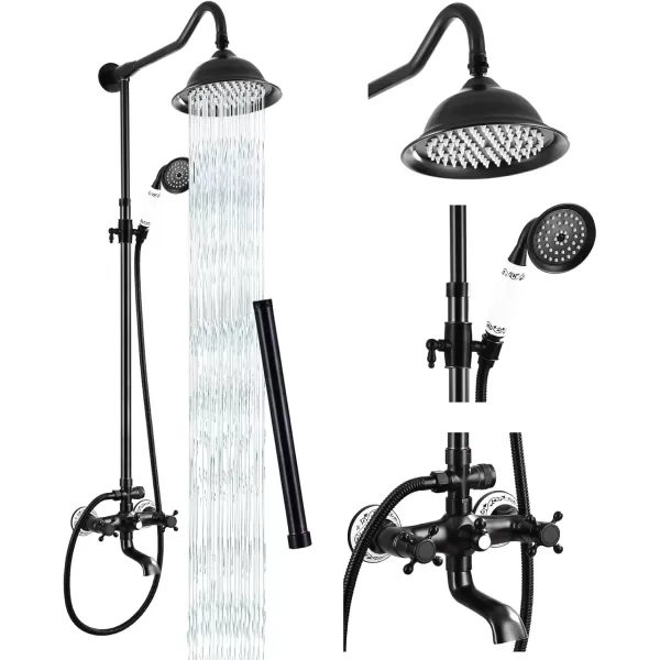 imagegotonovo Exposed Shower System Set Polish Chrome 8 Rain Shower Faucet 2 Double Knobs Handle Triple Function Tub Spout Luxry Shower Fixture Combo Unit Set 12 Inch Extension Tube IncludedOil Rubbed Bronze