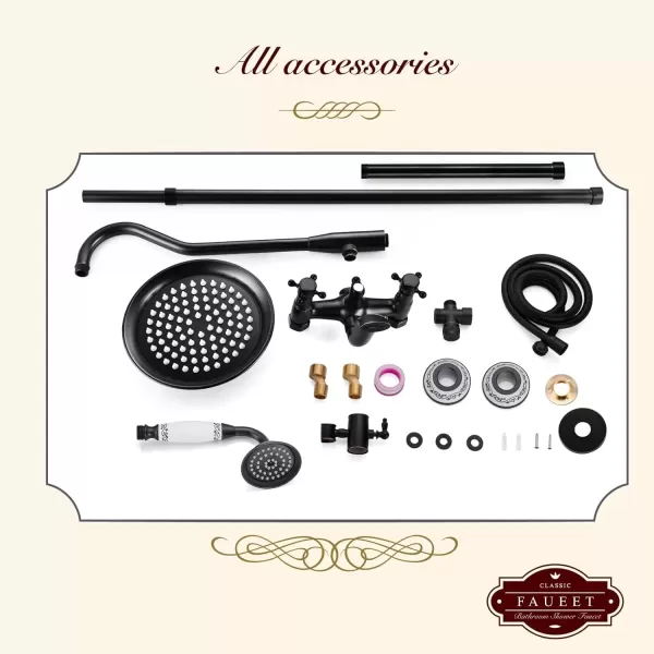 imagegotonovo Exposed Shower System Set Polish Chrome 8 Rain Shower Faucet 2 Double Knobs Handle Triple Function Tub Spout Luxry Shower Fixture Combo Unit Set 12 Inch Extension Tube IncludedOil Rubbed Bronze