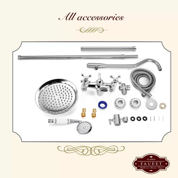 imagegotonovo Exposed Shower System Set Polish Chrome 8 Rain Shower Faucet 2 Double Knobs Handle Triple Function Tub Spout Luxry Shower Fixture Combo Unit Set 12 Inch Extension Tube IncludedPolish Chrome