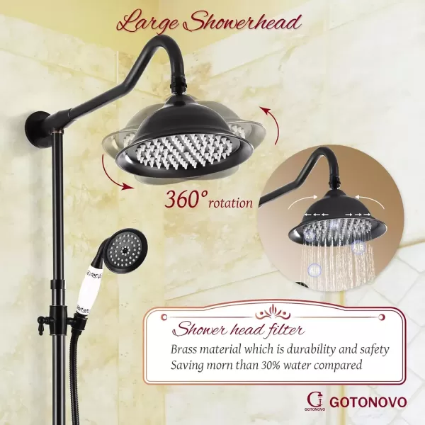 imagegotonovo Exposed Shower System Set Polish Chrome 8 Rain Shower Faucet 2 Double Knobs Handle Triple Function Tub Spout Luxry Shower Fixture Combo Unit Set 12 Inch Extension Tube IncludedOil Rubbed Bronze