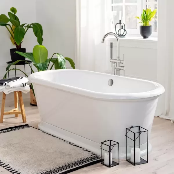 imagegotonovo Floor Mount Bathtub Faucet High Flow Freestanding Tub Filler Standing Shower Faucets with 360 Swivel Gooseneck Spout and Cylinder Handheld Spray Matte BlackBrushed Nickel