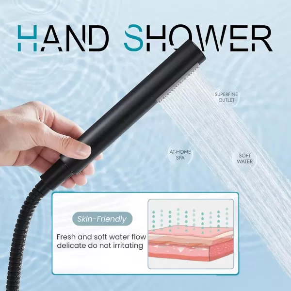imagegotonovo Floor Mount Bathtub Faucet High Flow Freestanding Tub Filler Standing Shower Faucets with 360 Swivel Gooseneck Spout and Cylinder Handheld Spray Matte BlackMatte Black