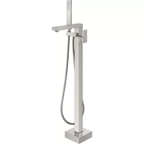 imagegotonovo Freestanding Bathtub Faucet Floor Mount Tub Filler Brushed Nickel Single Handle Brass Tap with Hand Shower and 360 Degree Swivel SpoutBrushed Nickel