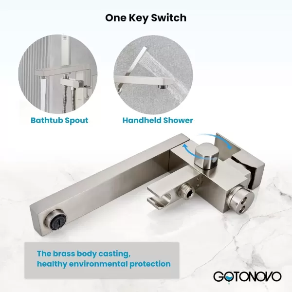 imagegotonovo Freestanding Bathtub Faucet Floor Mount Tub Filler Brushed Nickel Single Handle Brass Tap with Hand Shower and 360 Degree Swivel SpoutBrushed Nickel