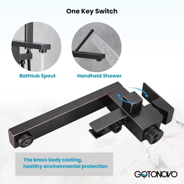 imagegotonovo Freestanding Bathtub Faucet Floor Mount Tub Filler Brushed Nickel Single Handle Brass Tap with Hand Shower and 360 Degree Swivel SpoutOil Rubbed Bronze