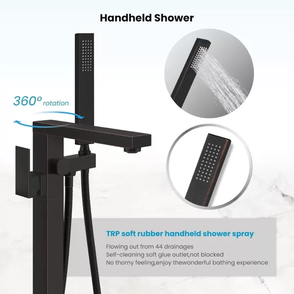 imagegotonovo Freestanding Bathtub Faucet Floor Mount Tub Filler Brushed Nickel Single Handle Brass Tap with Hand Shower and 360 Degree Swivel SpoutOil Rubbed Bronze