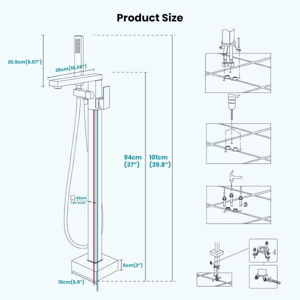 imagegotonovo Freestanding Bathtub Faucet Floor Mount Tub Filler Brushed Nickel Single Handle Brass Tap with Hand Shower and 360 Degree Swivel SpoutOil Rubbed Bronze