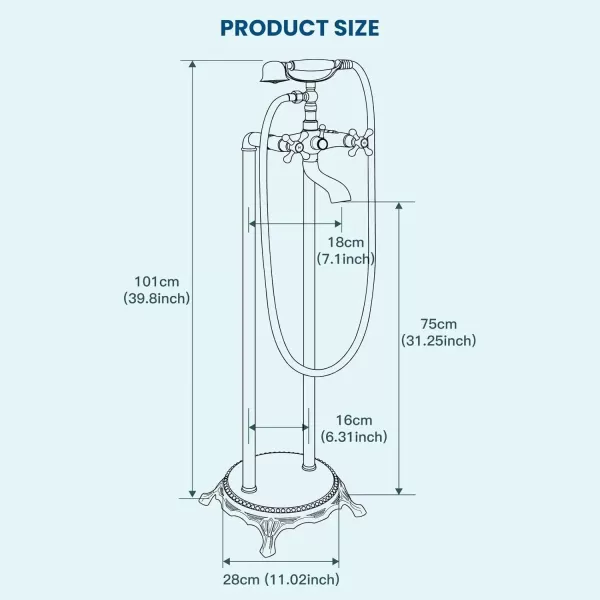 imagegotonovo Freestanding Bathtub Faucet Floor Mount Tub Filler with Double Cross Knobs 360 Rotation Spout High Flow Floor Standing Bathtub Shower Bell Shape Handheld Spray Polished ChromePolish Chrome