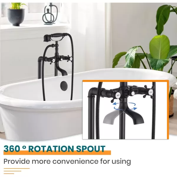 imagegotonovo Freestanding Bathtub Faucet Floor Mount Tub Filler with Double Cross Knobs 360 Rotation Spout High Flow Floor Standing Bathtub Shower Bell Shape Handheld Spray Polished ChromeOil Rubbed Bronze