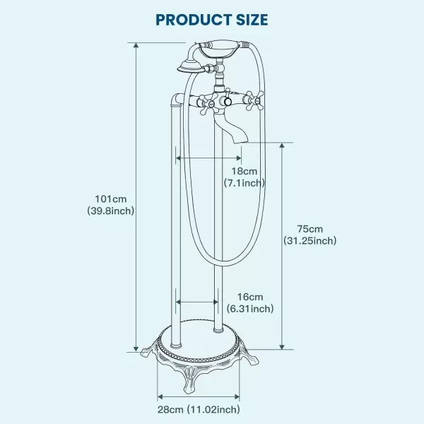 imagegotonovo Freestanding Bathtub Faucet Floor Mount Tub Filler with Double Cross Knobs 360 Rotation Spout High Flow Floor Standing Bathtub Shower Bell Shape Handheld Spray Polished ChromeOil Rubbed Bronze