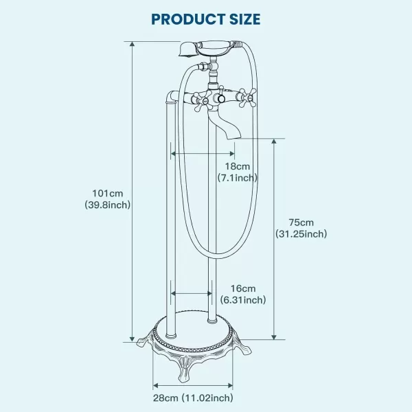 imagegotonovo Freestanding Bathtub Faucet Floor Mount Tub Filler with Double Cross Knobs 360 Rotation Spout High Flow Floor Standing Bathtub Shower Bell Shape Handheld Spray Polished ChromeOil Rubbed Bronze