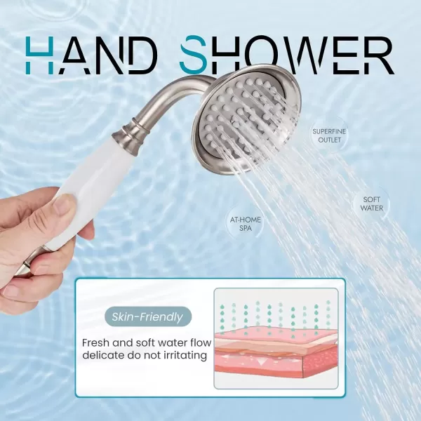 imagegotonovo Freestanding Bathtub Faucet Floor Mount Tub Filler with Double Cross Knobs 360 Rotation Spout High Flow Floor Standing Bathtub Shower Bell Shape Handheld Spray Polished ChromeBrushed Nickel