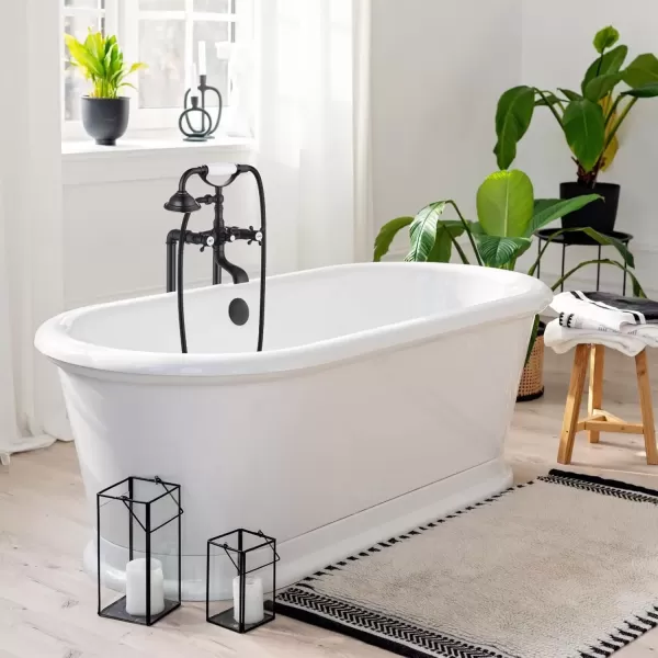 imagegotonovo Freestanding Bathtub Faucet Floor Mount Tub Filler with Double Cross Knobs 360 Rotation Spout High Flow Floor Standing Bathtub Shower Bell Shape Handheld Spray Polished ChromeOil Rubbed Bronze