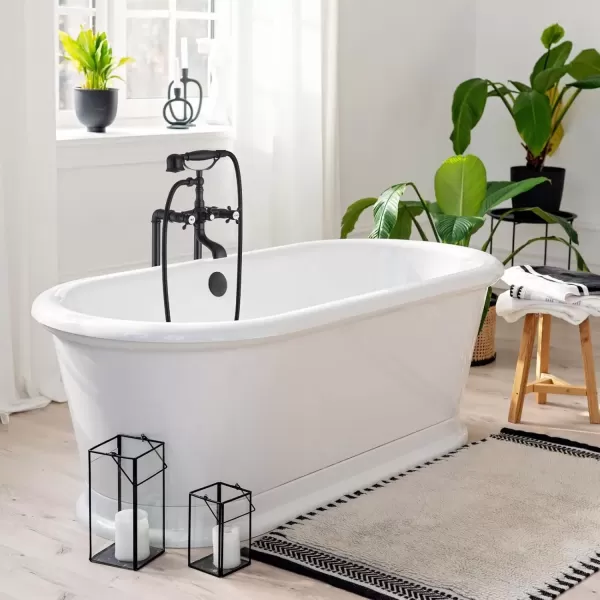 imagegotonovo Freestanding Bathtub Faucet Floor Mount Tub Filler with Double Cross Knobs 360 Rotation Spout High Flow Floor Standing Bathtub Shower Bell Shape Handheld Spray Polished ChromeOil Rubbed Bronze