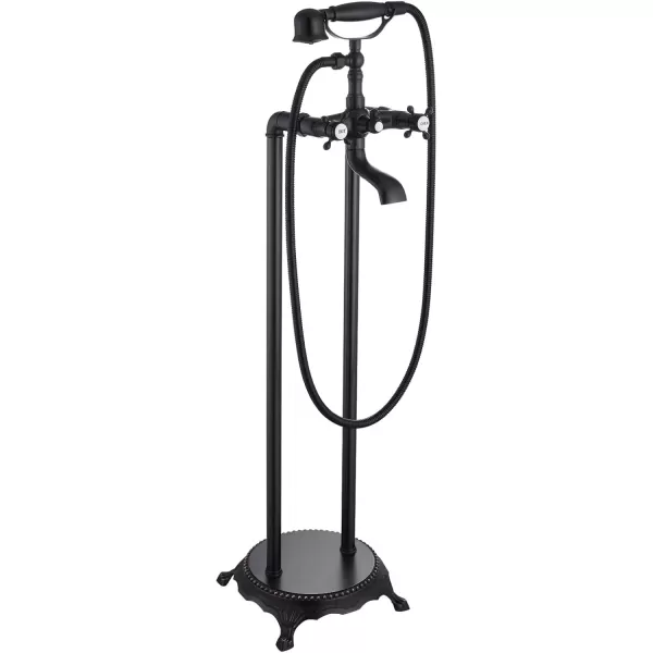 imagegotonovo Freestanding Bathtub Faucet Floor Mount Tub Filler with Double Cross Knobs 360 Rotation Spout High Flow Floor Standing Bathtub Shower Bell Shape Handheld Spray Polished ChromeOil Rubbed Bronze