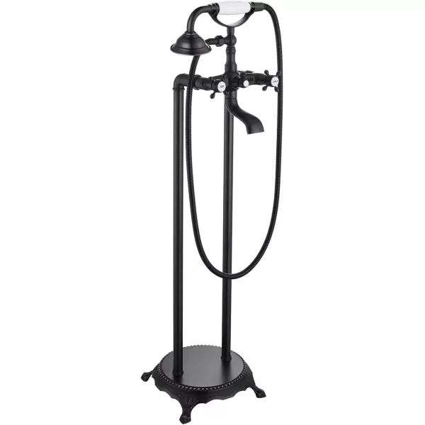 imagegotonovo Freestanding Bathtub Faucet Floor Mount Tub Filler with Double Cross Knobs 360 Rotation Spout High Flow Floor Standing Bathtub Shower Bell Shape Handheld Spray Polished ChromeOil Rubbed Bronze