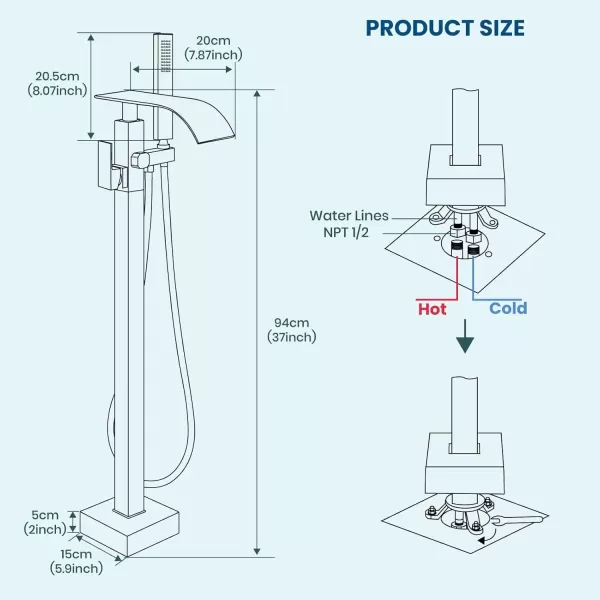 imagegotonovo Freestanding Tub Filler Floor Mount Bathtub Faucet with Single Handle Brass Tub Faucets with Handheld ShowerWaterfall SpoutMatte BlackBrushed Nickel