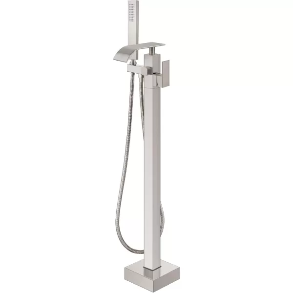 imagegotonovo Freestanding Tub Filler Floor Mount Bathtub Faucet with Single Handle Brass Tub Faucets with Handheld ShowerWaterfall SpoutMatte BlackBrushed Nickel