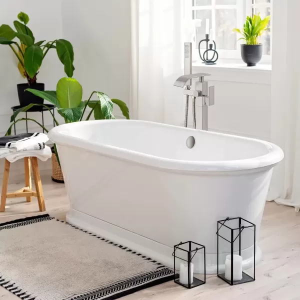 imagegotonovo Freestanding Tub Filler Floor Mount Bathtub Faucet with Single Handle Brass Tub Faucets with Handheld ShowerWaterfall SpoutMatte BlackBrushed Nickel