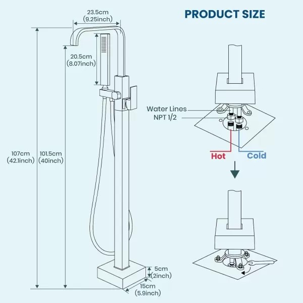 imagegotonovo Freestanding Tub Filler Floor Mount Bathtub Faucet with Single Handle Brass Tub Faucets with Handheld ShowerWaterfall SpoutMatte BlackMatte Black