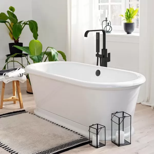 imagegotonovo Freestanding Tub Filler Floor Mount Bathtub Faucet with Single Handle Brass Tub Faucets with Handheld ShowerWaterfall SpoutMatte BlackMatte Black
