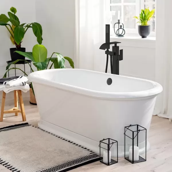 imagegotonovo Freestanding Tub Filler Floor Mount Bathtub Faucet with Single Handle Brass Tub Faucets with Handheld ShowerWaterfall SpoutMatte BlackMatte Black