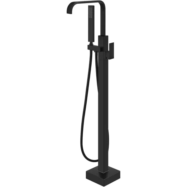 imagegotonovo Freestanding Tub Filler Floor Mount Bathtub Faucet with Single Handle Brass Tub Faucets with Handheld ShowerWaterfall SpoutMatte BlackMatte Black