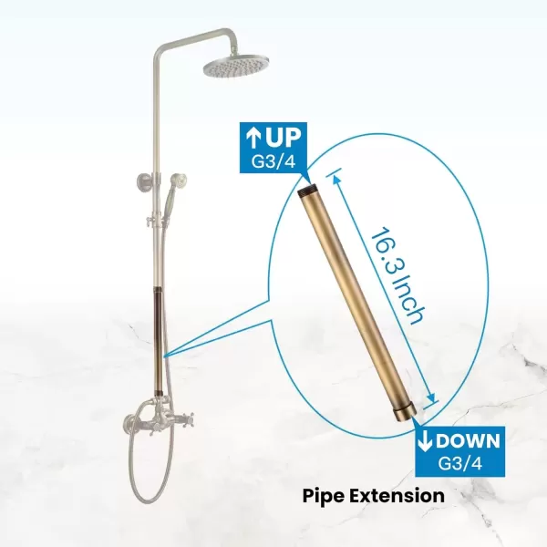imagegotonovo G34 Shower Extension Tube Shower Extender Bar Longer Shower Pipe Add Shower Height Outdoor Polished Gold 12 InchAntique Brass