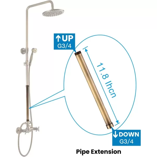 imagegotonovo G34 Shower Extension Tube Shower Extender Bar Longer Shower Pipe Add Shower Height Outdoor Polished Gold 12 InchAntique Brass