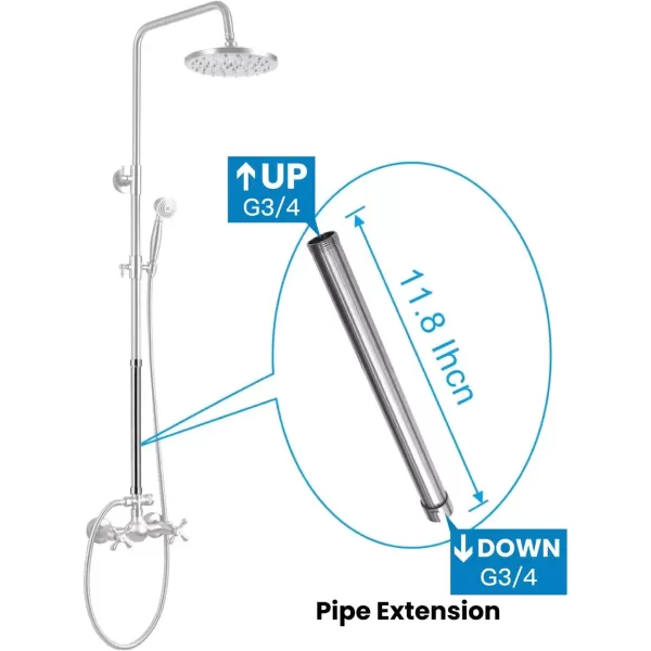 imagegotonovo G34 Shower Extension Tube Shower Extender Bar Longer Shower Pipe Add Shower Height Outdoor Polished Gold 12 InchBrushed Nickel