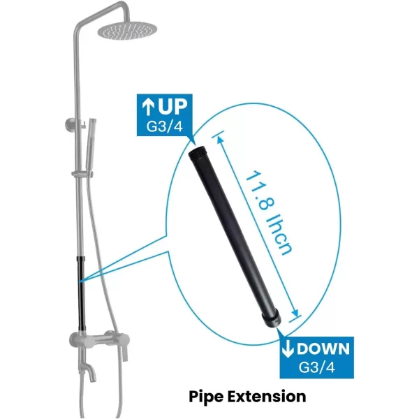 imagegotonovo G34 Shower Extension Tube Shower Extender Bar Longer Shower Pipe Add Shower Height Outdoor Polished Gold 12 InchMatte Black