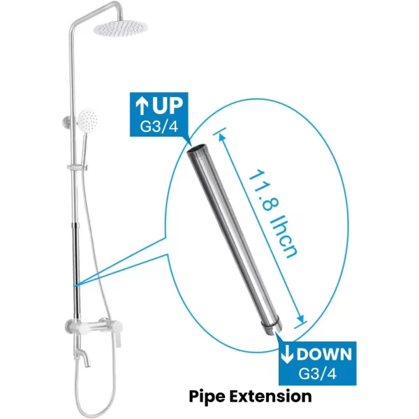 imagegotonovo G34 Shower Extension Tube Shower Extender Bar Longer Shower Pipe Add Shower Height Outdoor Polished Gold 12 InchNickel