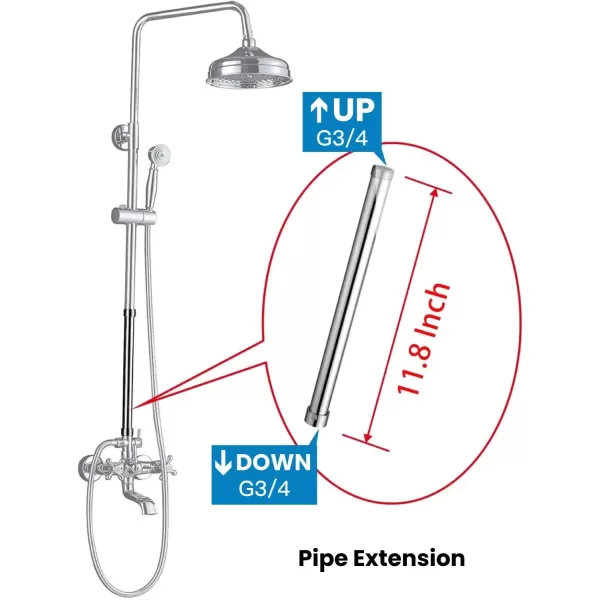 imagegotonovo G34 Shower Extension Tube Shower Extender Bar Longer Shower Pipe Add Shower Height Outdoor Polished Gold 12 InchPolished Chrome