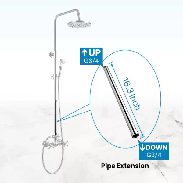 imagegotonovo G34 Shower Extension Tube Shower Extender Bar Longer Shower Pipe Add Shower Height Outdoor Polished Gold 12 InchPolished Chrome