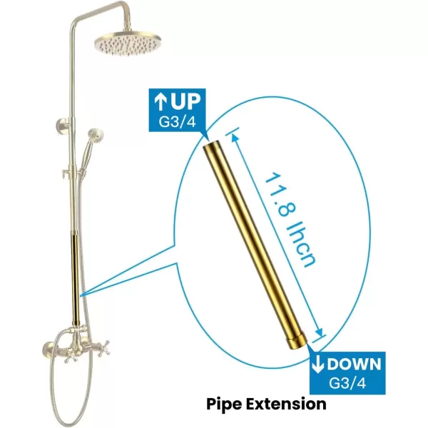 imagegotonovo G34 Shower Extension Tube Shower Extender Bar Longer Shower Pipe Add Shower Height Outdoor Polished Gold 12 InchPolished Gold