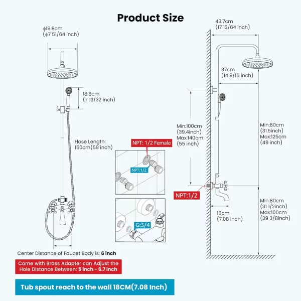 imagegotonovo Gold Polished Shower Faucet Sets 8 Inch Rainfall Shower Head Bathtub 2 Cross Knobs Mixer Rain Shower System Adjustable Hand Held Spray Shower UnitAntique Brass