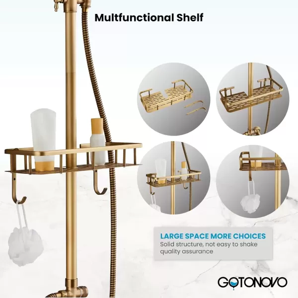 imagegotonovo Gold Polished Shower Faucet Sets 8 Inch Rainfall Shower Head Bathtub 2 Cross Knobs Mixer Rain Shower System Adjustable Hand Held Spray Shower UnitAntique Brass