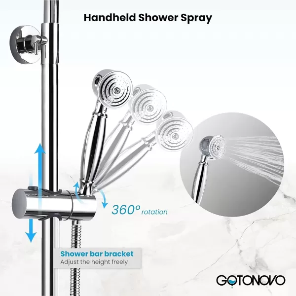 imagegotonovo Gold Polished Shower Faucet Sets 8 Inch Rainfall Shower Head Bathtub 2 Cross Knobs Mixer Rain Shower System Adjustable Hand Held Spray Shower UnitChrome Polish