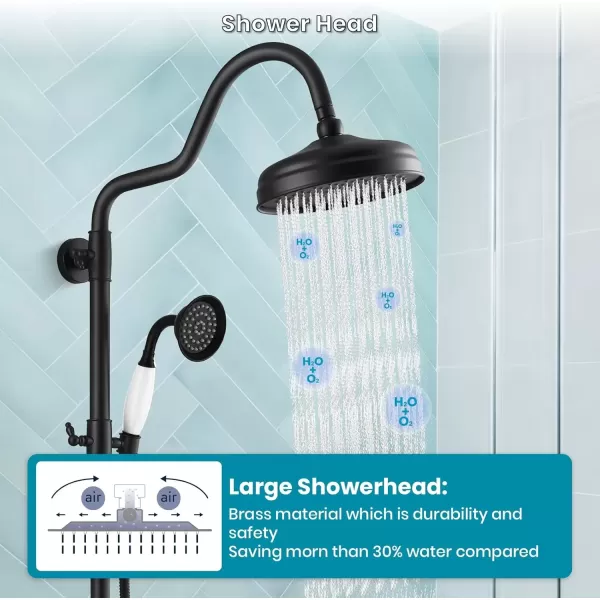 imagegotonovo Luxury Exposed Shower Faucet Set Bathroom Shower System 8 Inch Wall Mount Rainfall Shower Head with Handheld Spray Cross Double Handle Shower Fixture Adjustable Straight Rod Polish ChromeMatte Black