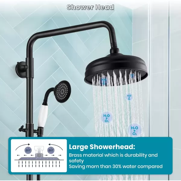 imagegotonovo Luxury Exposed Shower Faucet Set Bathroom Shower System 8 Inch Wall Mount Rainfall Shower Head with Handheld Spray Cross Double Handle Shower Fixture Adjustable Straight Rod Polish ChromeOil Rubbed Bronze