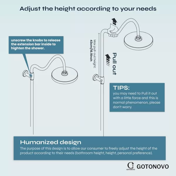 imagegotonovo Luxury Exposed Shower Faucet Set Bathroom Shower System 8 Inch Wall Mount Rainfall Shower Head with Handheld Spray Cross Double Handle Shower Fixture Adjustable Straight Rod Polish ChromeBrushed Nickel