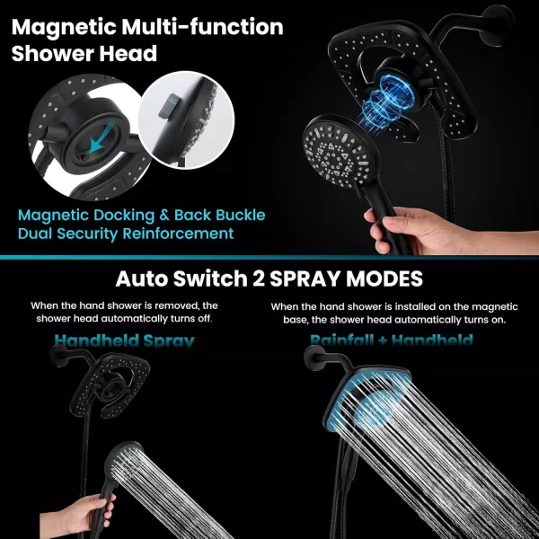imagegotonovo Magnetic Shower Trim KitShower Faucet Set with 5Settings 2 in 1 Dual Hand Held Shower Head Magnetic Docking System Pressure Balancing Valve Included with Tub Spout Polished ChromeMatte Black