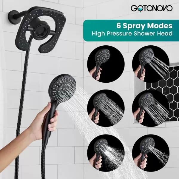 imagegotonovo Magnetic Shower Trim KitShower Faucet Set with 5Settings 2 in 1 Dual Hand Held Shower Head Magnetic Docking System Pressure Balancing Valve Included with Tub Spout Polished ChromeMatte Black