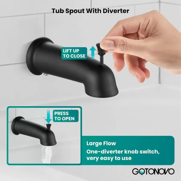 imagegotonovo Magnetic Shower Trim KitShower Faucet Set with 5Settings 2 in 1 Dual Hand Held Shower Head Magnetic Docking System Pressure Balancing Valve Included with Tub Spout Polished ChromeMatte Black