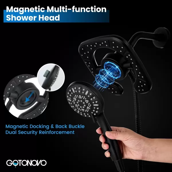 imagegotonovo Magnetic Shower Trim KitShower Faucet Set with 5Settings 2 in 1 Dual Hand Held Shower Head Magnetic Docking System Pressure Balancing Valve Included with Tub Spout Polished ChromeMatte Black