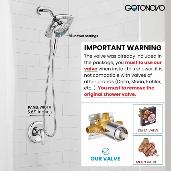 imagegotonovo Magnetic Shower Trim KitShower Faucet Set with 5Settings 2 in 1 Dual Hand Held Shower Head Magnetic Docking System Pressure Balancing Valve Included with Tub Spout Polished ChromePolished Chrome