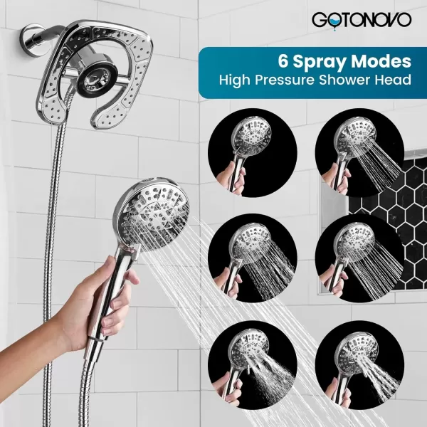 imagegotonovo Magnetic Shower Trim KitShower Faucet Set with 5Settings 2 in 1 Dual Hand Held Shower Head Magnetic Docking System Pressure Balancing Valve Included with Tub Spout Polished ChromePolished Chrome
